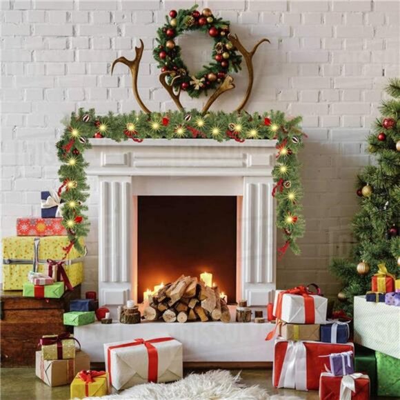 9 FT Christmas Garland Pre Lit LED Battery Operated Artificial Holiday Decoratio - Picture 2 of 7